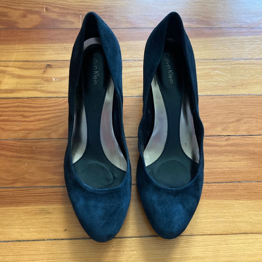 Calvin Klein Black Suede Wedge Heels 9